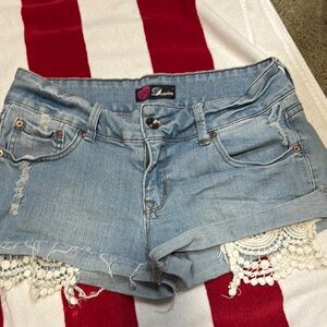 Denim Blue Women's Shorts with Lace Trim
